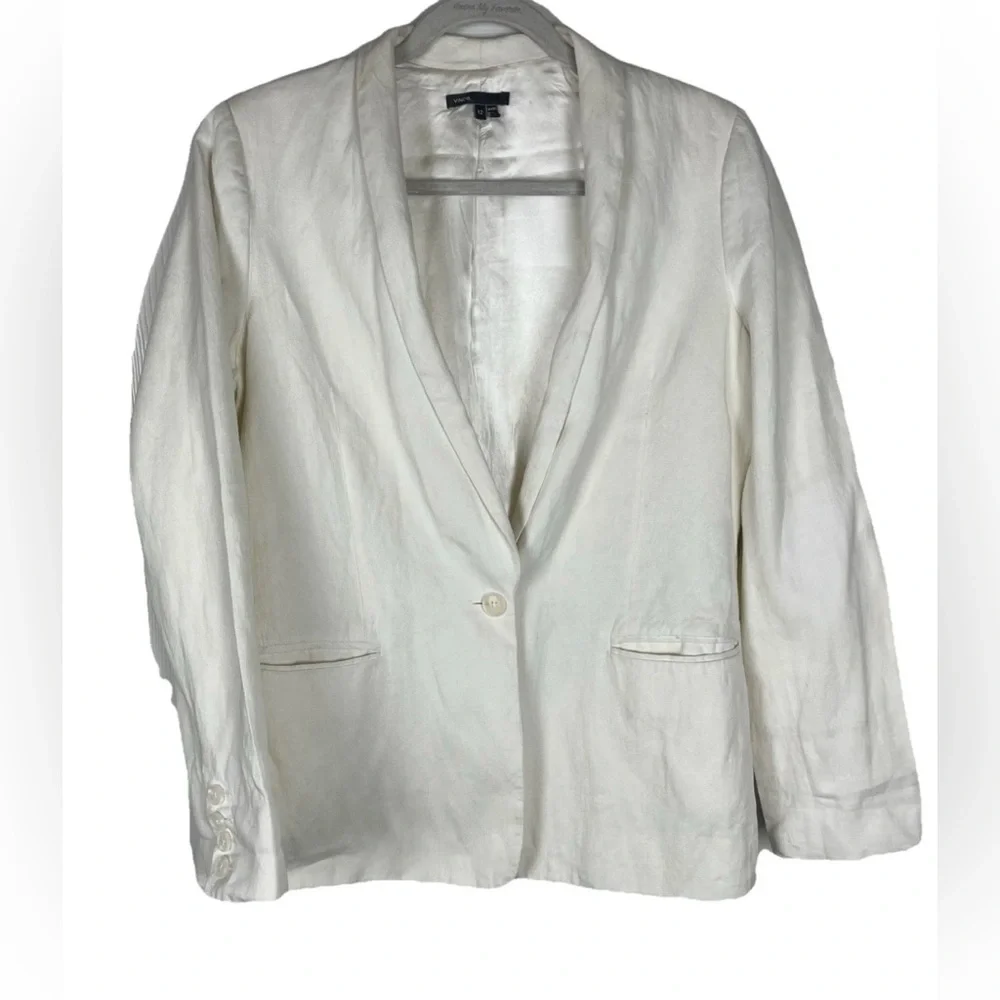 Vince Blazer‎ Womens Size 12 Ivory Linen Blend Front Pockets Jacket